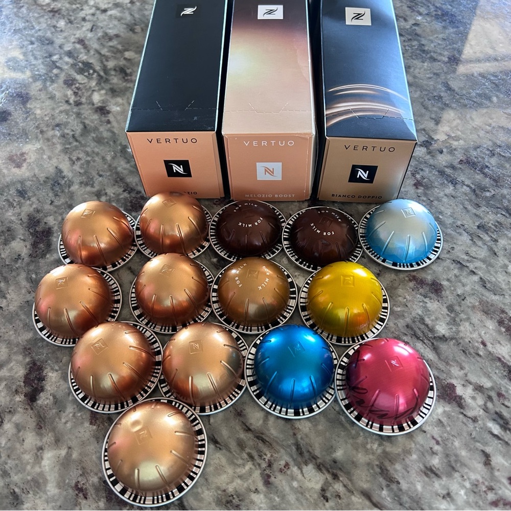 Nespresso Vertuo Capsule Collection in Gold, Brown, Blue, and Red